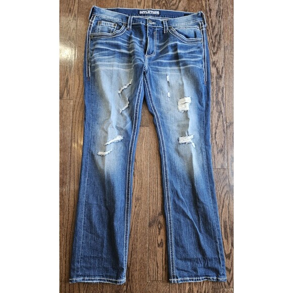 Affliction Men Jeans 38 Blue Denim Ace Distressed Straight Pockets Y2k 38x34 - Picture 1 of 16